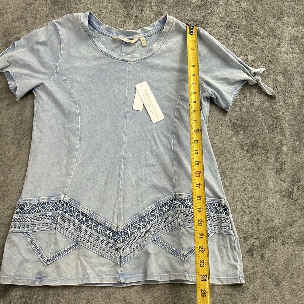 Soft Surroundings Shirt Womens XS Light Blue Lace Design Casual Top Cotton Boho - Picture 3 of 14